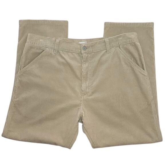 CARHARTT WIP Corduroy Simple Pants Straight Leg Baggy Skater Hippie Khaki Beige - Picture 6 of 12